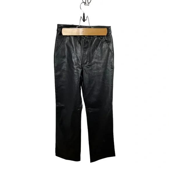 Princess Polly Black Vegan Leather Macey Straight Leg Pants - Picture 3 of 6